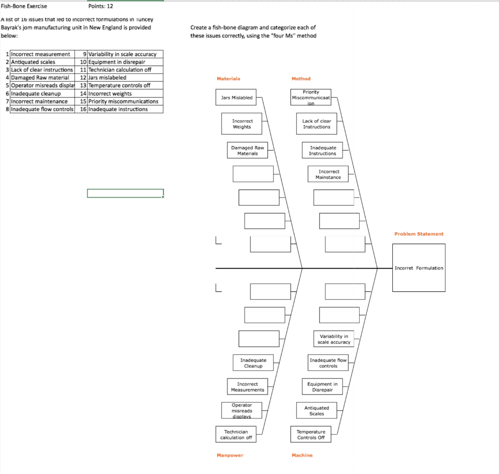 Fish-Bone Exercise Points: 12 A list of 16 issues