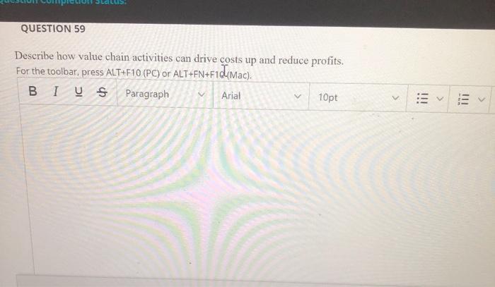 ALUS QUESTION 59 Describe how value chain