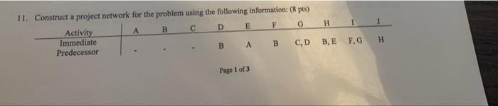 H 1 3 11. Construct a project network for the