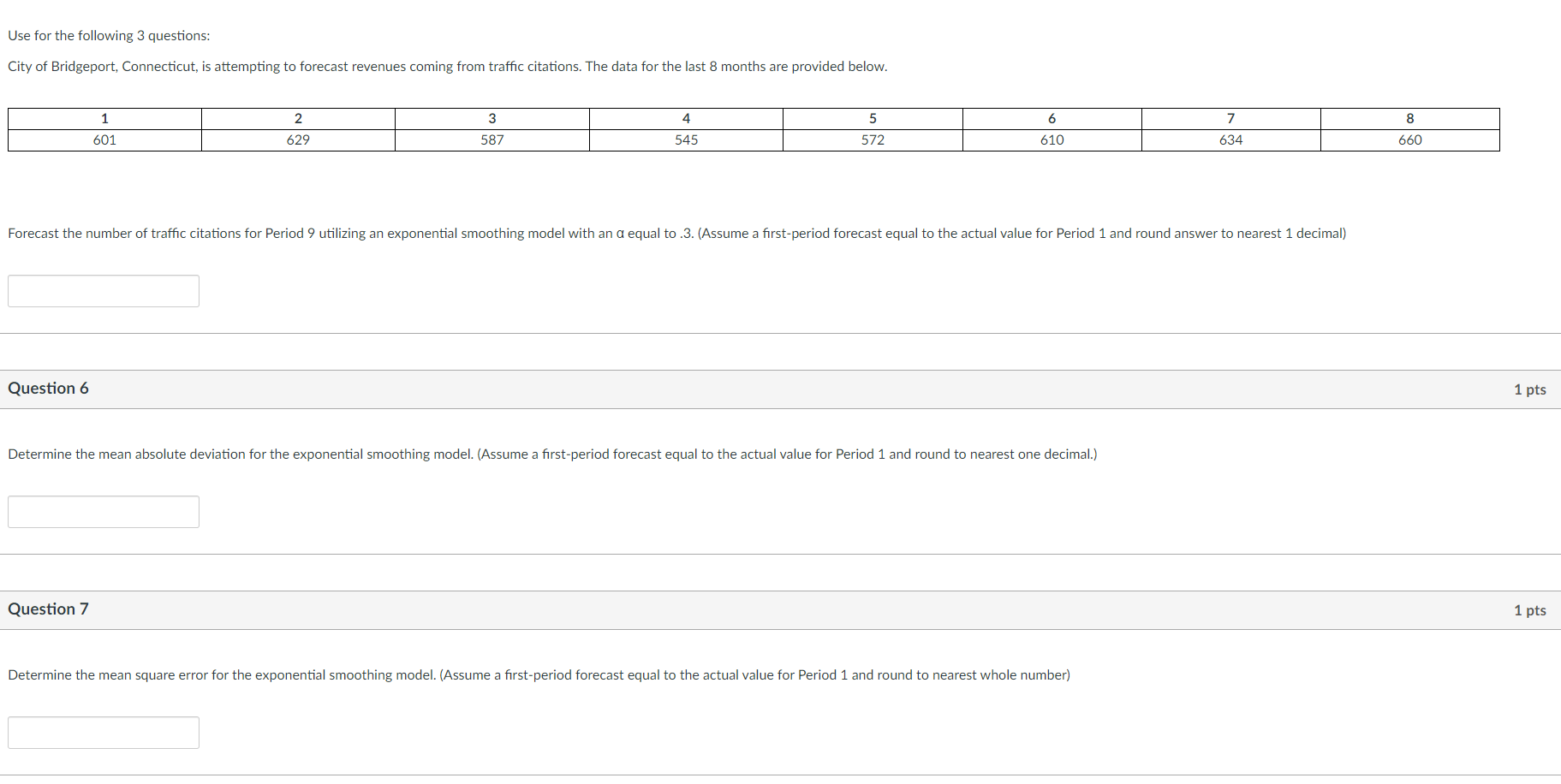 Use for the following 3 questions: City of