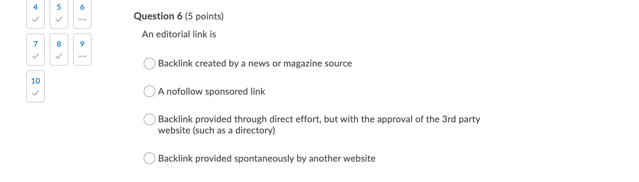4 5 6 Question 6 (5 points) An editorial link is