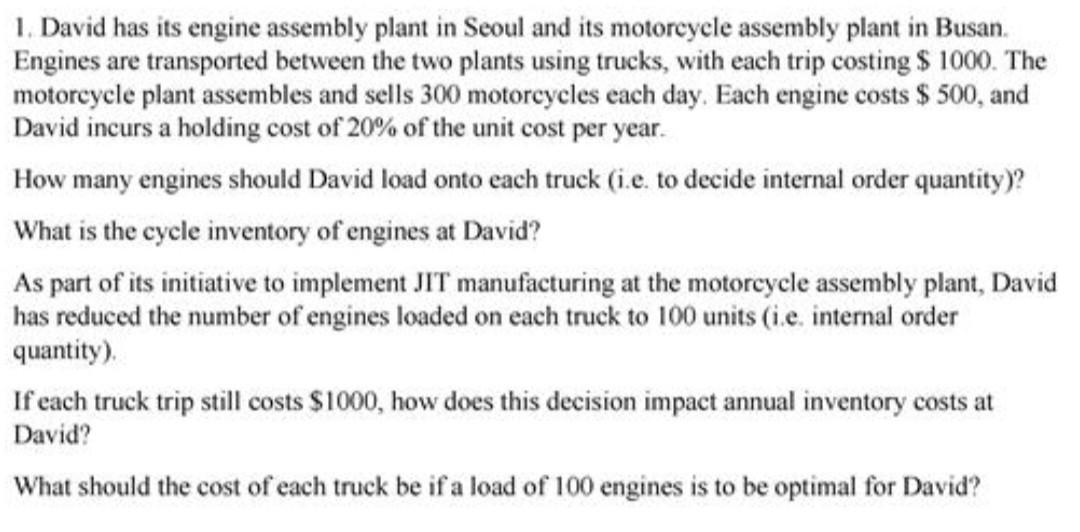 Supply chain management 1. David has its engine