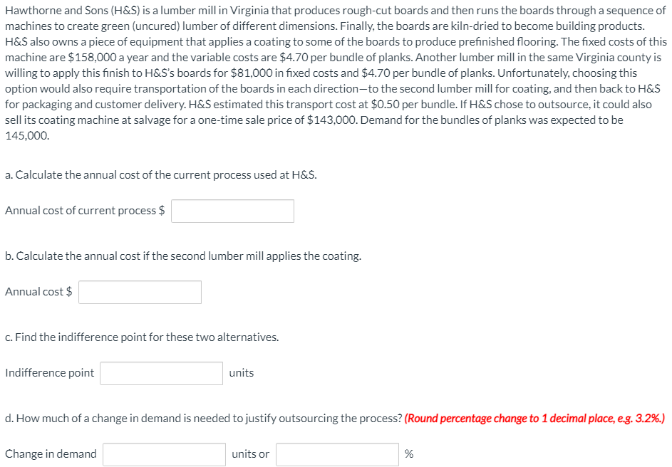 Hawthorne and Sons (H&S) is a lumber mill in