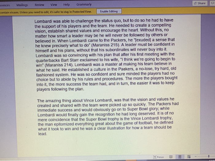 Case 5: Lombardi Leadership Why do you think, Mr.