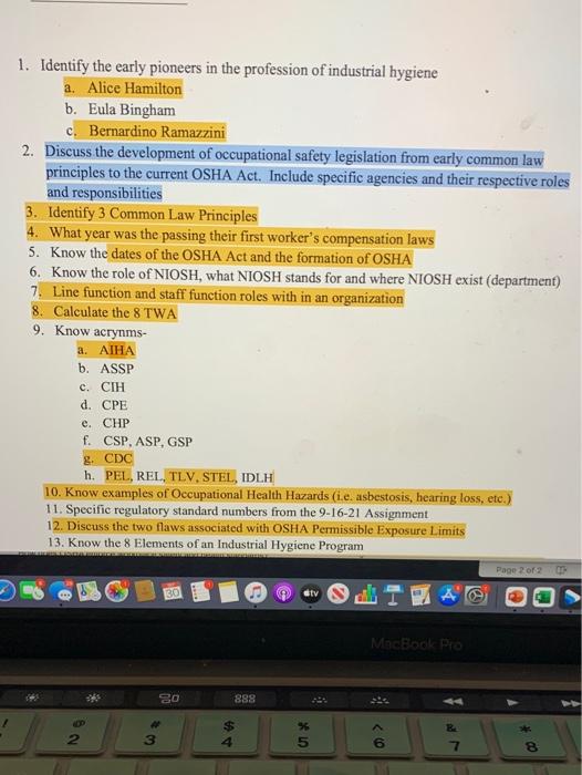 1. Identify the early pioneers in the profession