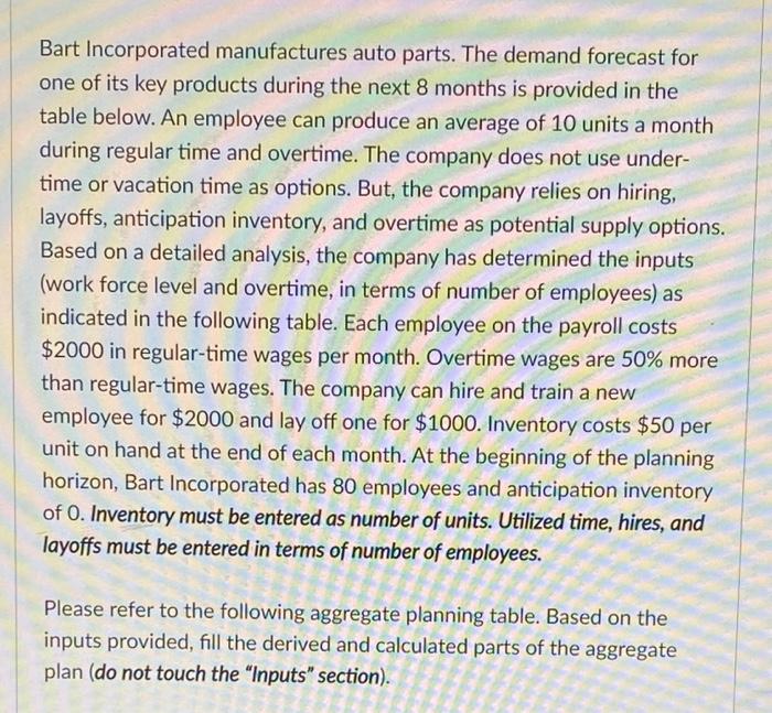 Q24 Q25 Bart Incorporated manufactures auto