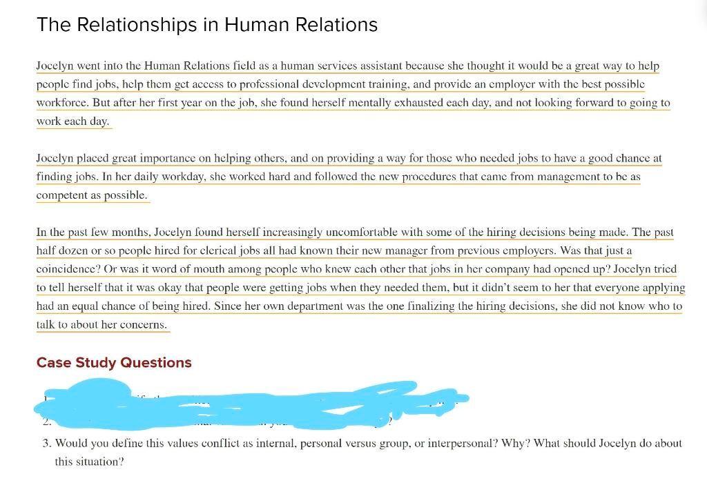 The Relationships in Human Relations Jocelyn went