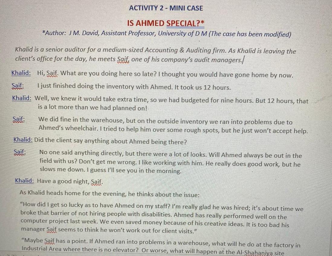ACTIVITY 2 - MINI CASE IS AHMED SPECIAL?*