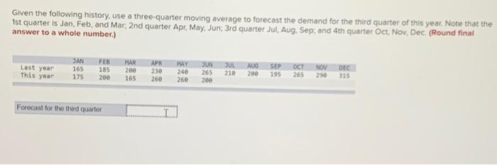 Given the following history, use a three-quarter
