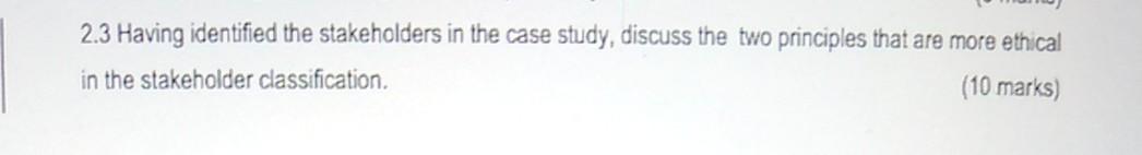 2.3 Having identified the stakeholders in the