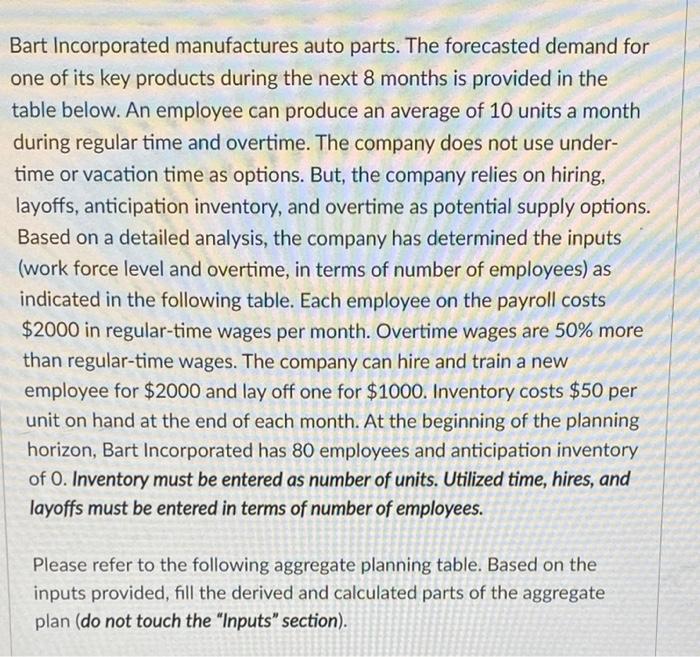 Q20 Bart Incorporated manufactures auto parts.
