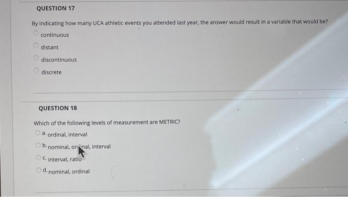 QUESTION 17 By indicating how many UCA athletic