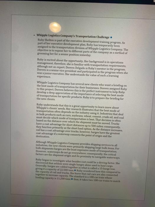 . Whipple Logistics Company's Transportation