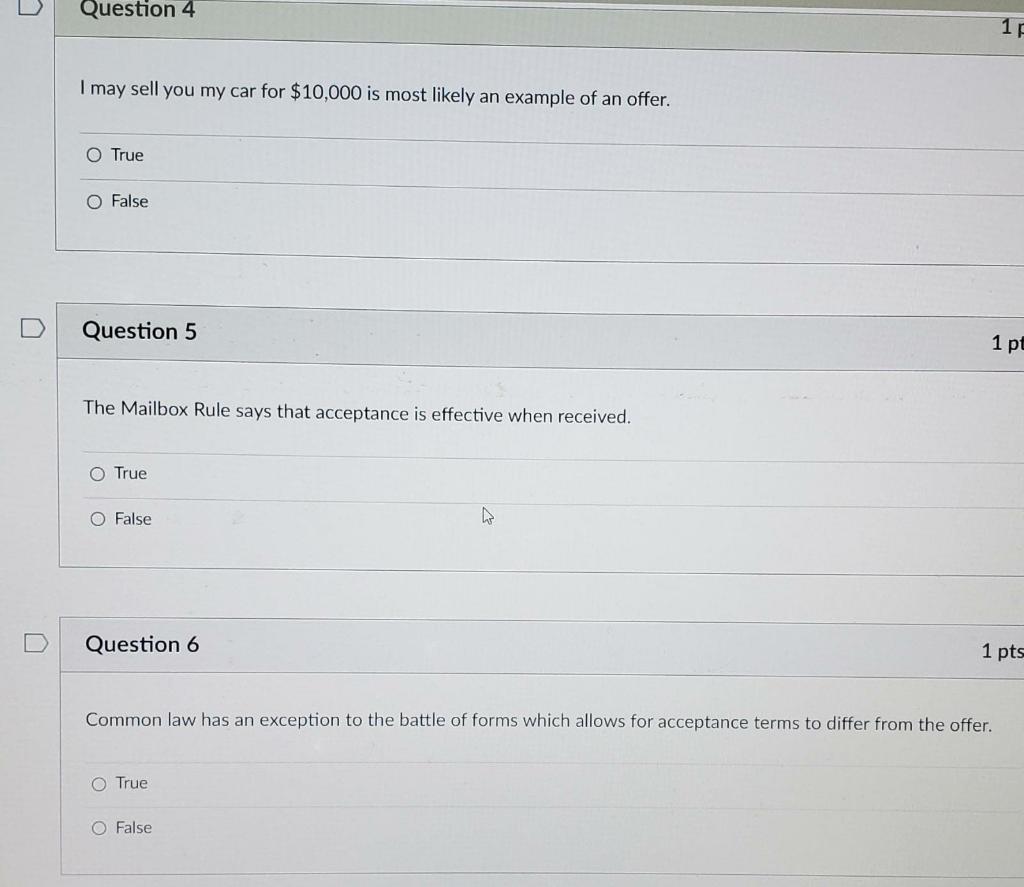 Question 4 1 I may sell you my car for $10,000 is
