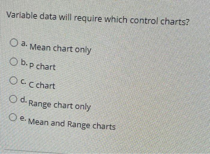 Variable data will require which control charts?