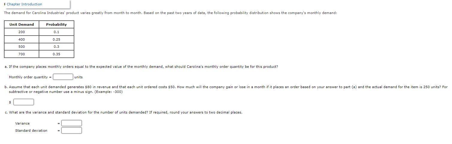 F Chapter Introduction The demand for Carolina