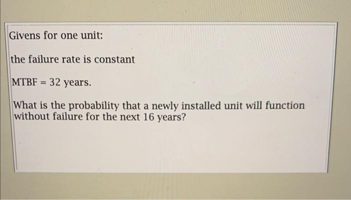 Givens for one unit: the failure rate is constant