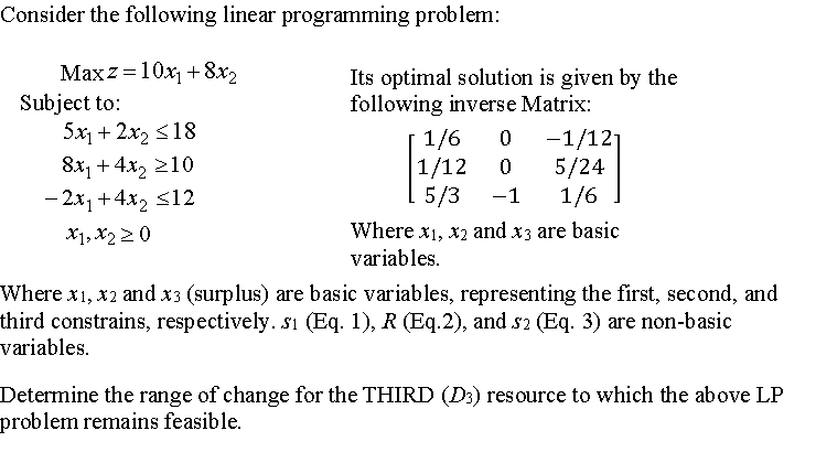 Consider the following linear programming