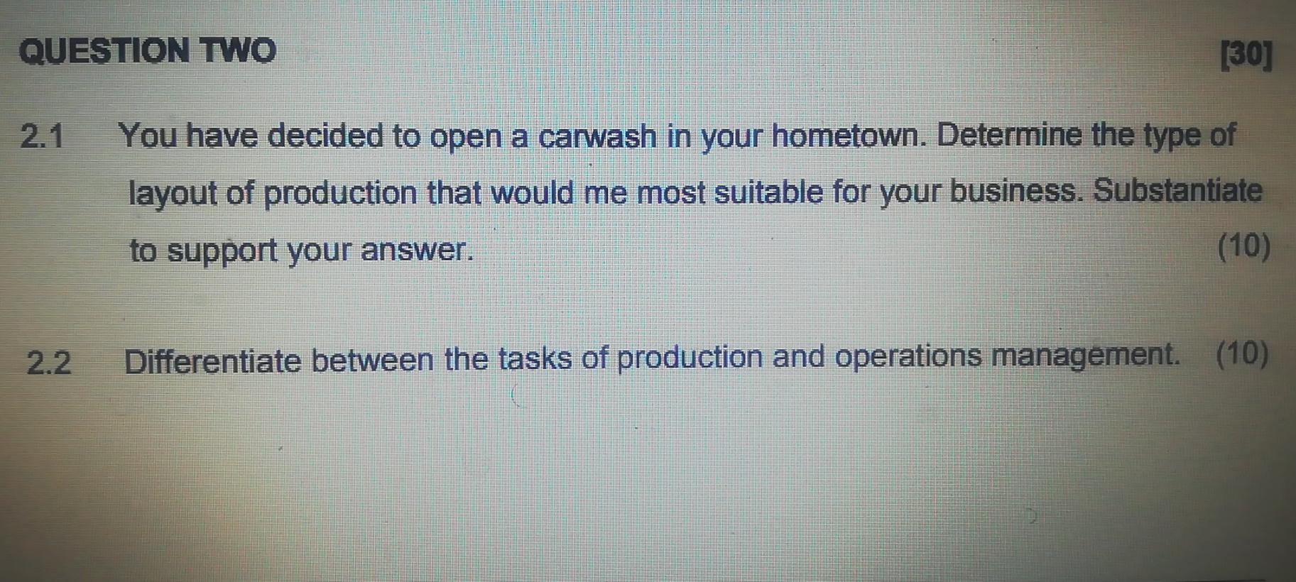 QUESTION TWO [30] 2.1 You have decided to open a