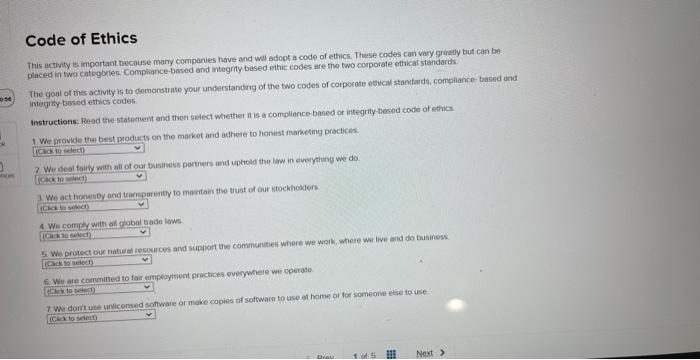 Code of Ethics This activity is irigortant