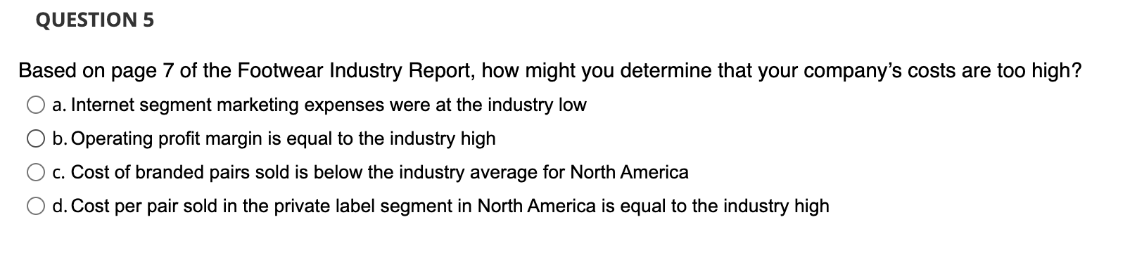 QUESTION 5 Based on page 7 of the Footwear
