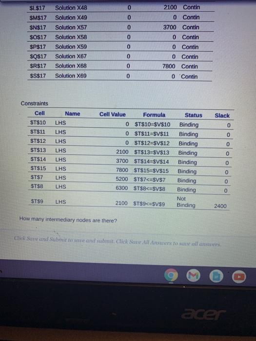 Use the following Excel output to answer the