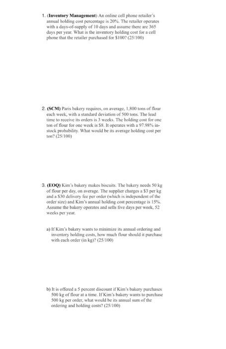 1. (Inventory Management) An online cell phone