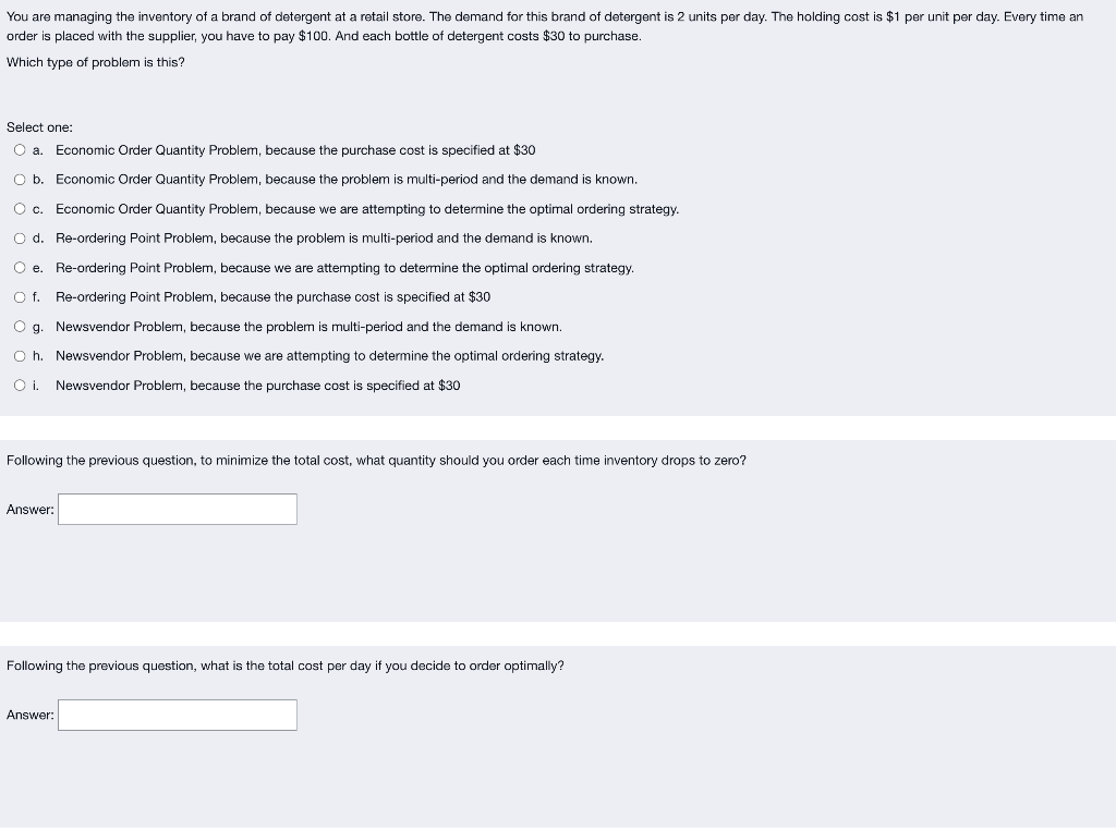 You are managing the inventory of a brand of