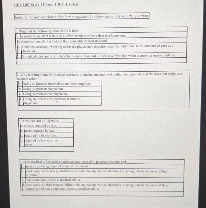 HEA2203 Exam 1 Chaps. 1.8. 2. 3. 4. & 6 Indicate