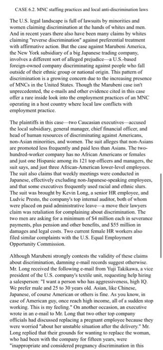 CASE 6.2. MNC staffing practices and local