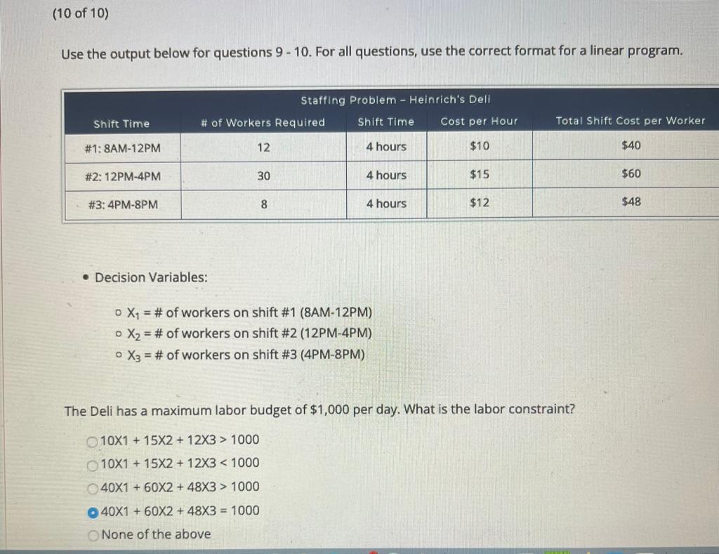 (10 of 10) Use the output below for questions 9 -