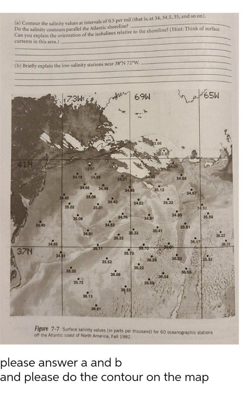 (a) Contour the salinity values at intervals of
