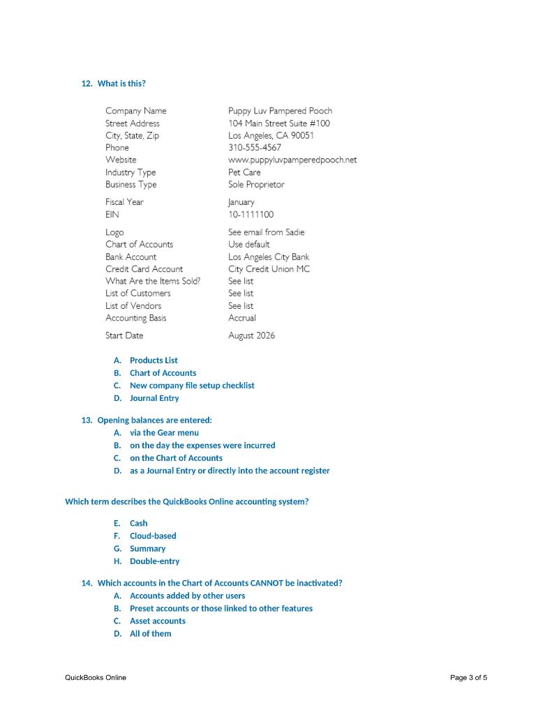 A. Products List B. Chart of Accounts C. New