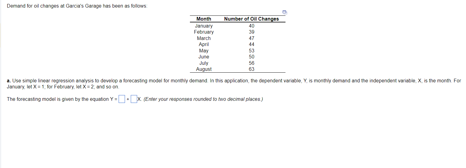Demand for oil changes at Garcia's Garage has