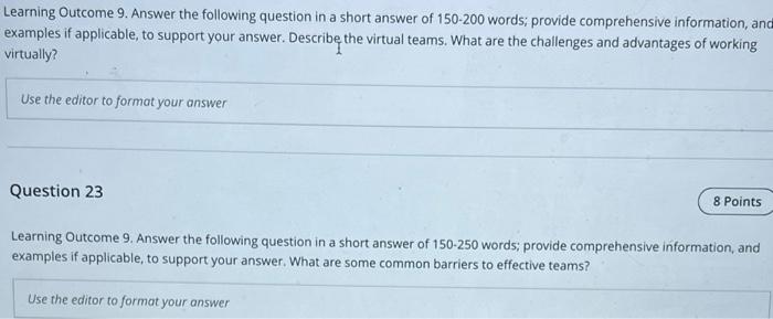 Learning Outcome 9. Answer the following question