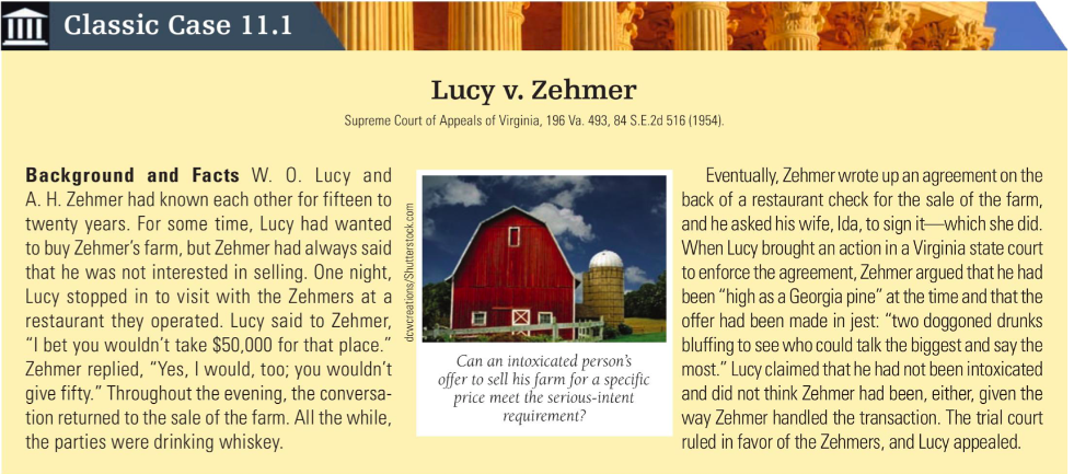 III Classic Case 11.1 Lucy v. Zehmer Supreme