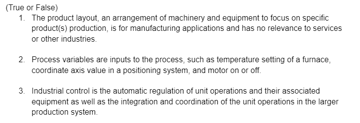 (True or False) 1. The product layout, an