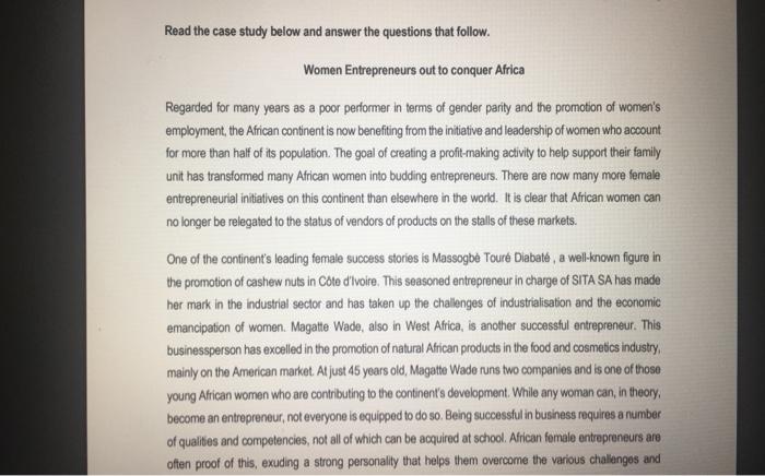 Read the case study below and answer the