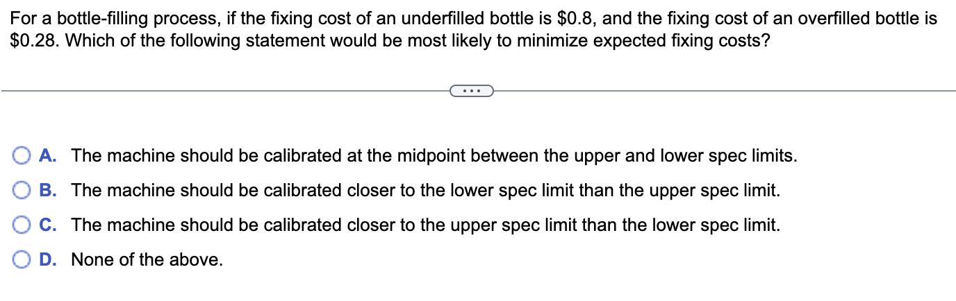 For a bottle-filling process, if the fixing cost