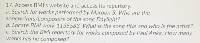 17. Access BMI's website and access its