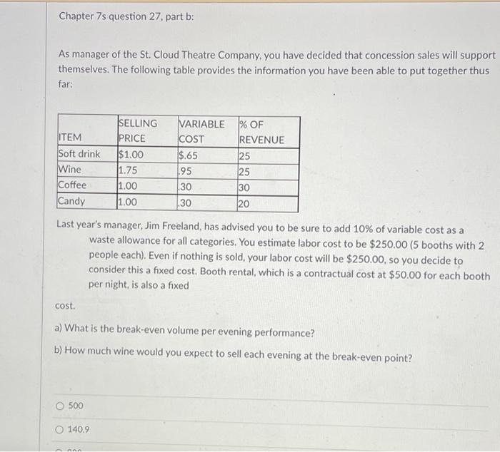 Chapter 7s question 27. part a: As manager of the