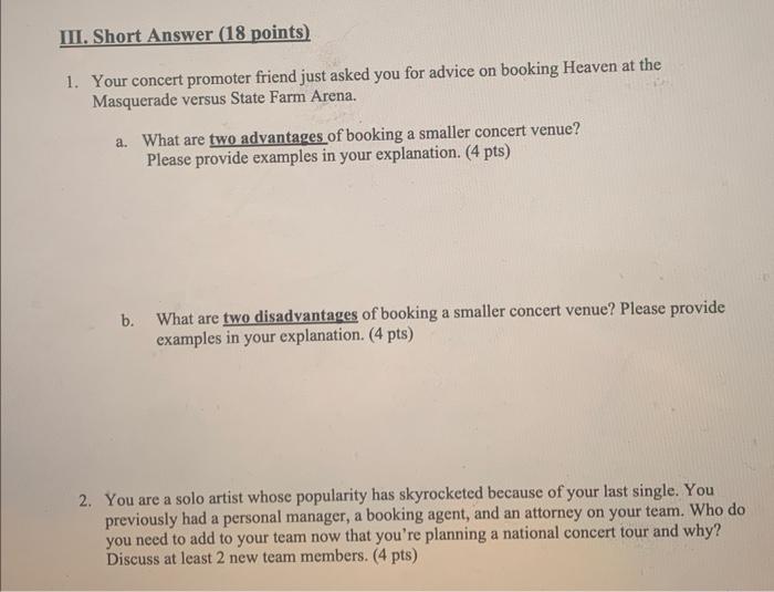 Your concert promoter friend just asked you for