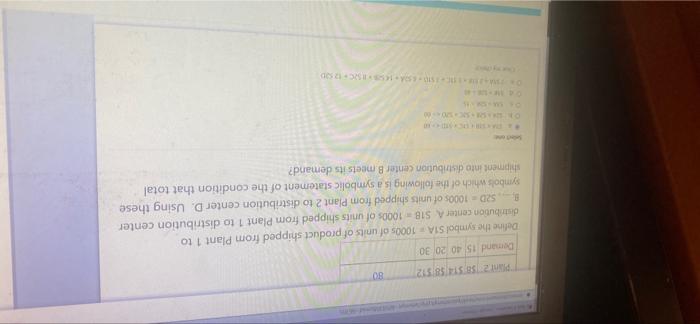 ABC Distribution has two plants (1, and 2) from