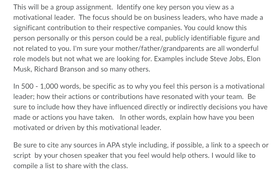 This will be a group assignment. Identify one key