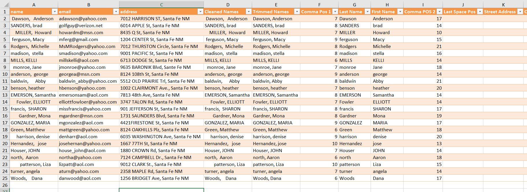 A. In cell J1, type Last Space Pos to indicate