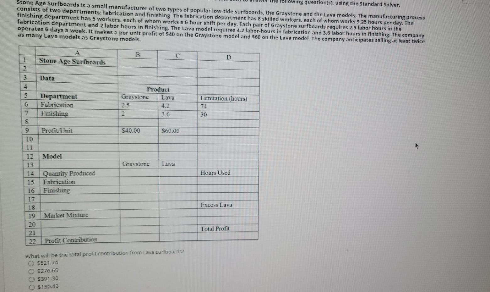 the following question(s), using the Standard