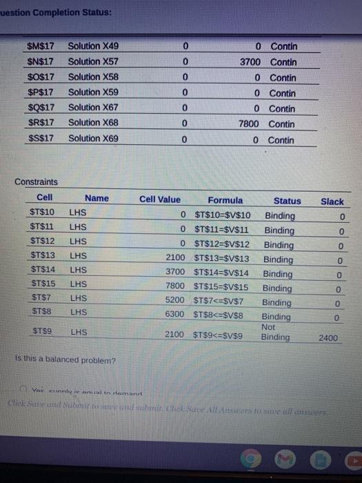 Use the following Excel output to answer the