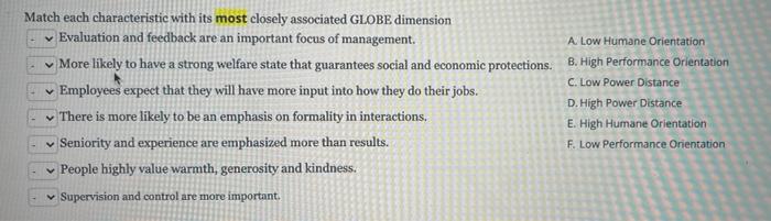 Match each characteristic with its most closely