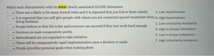 Match each characteristic with its most closely