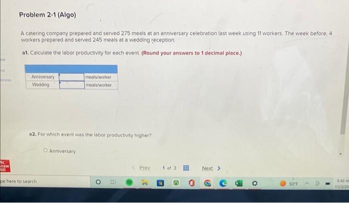 A catering company prepared and served 275 meals